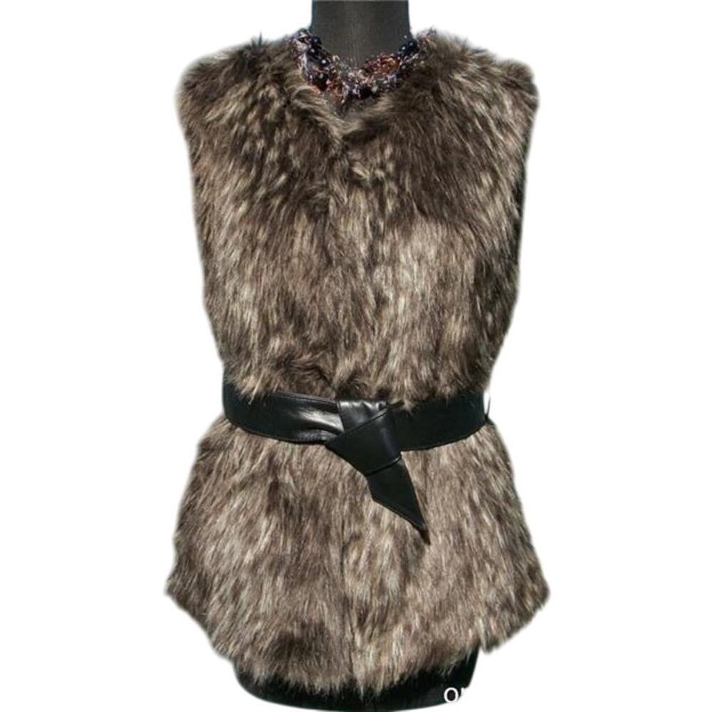 Cache Gray White Black Fox Faux Fur Removable Lthr Belt Jacket Vest Top $228 NWT